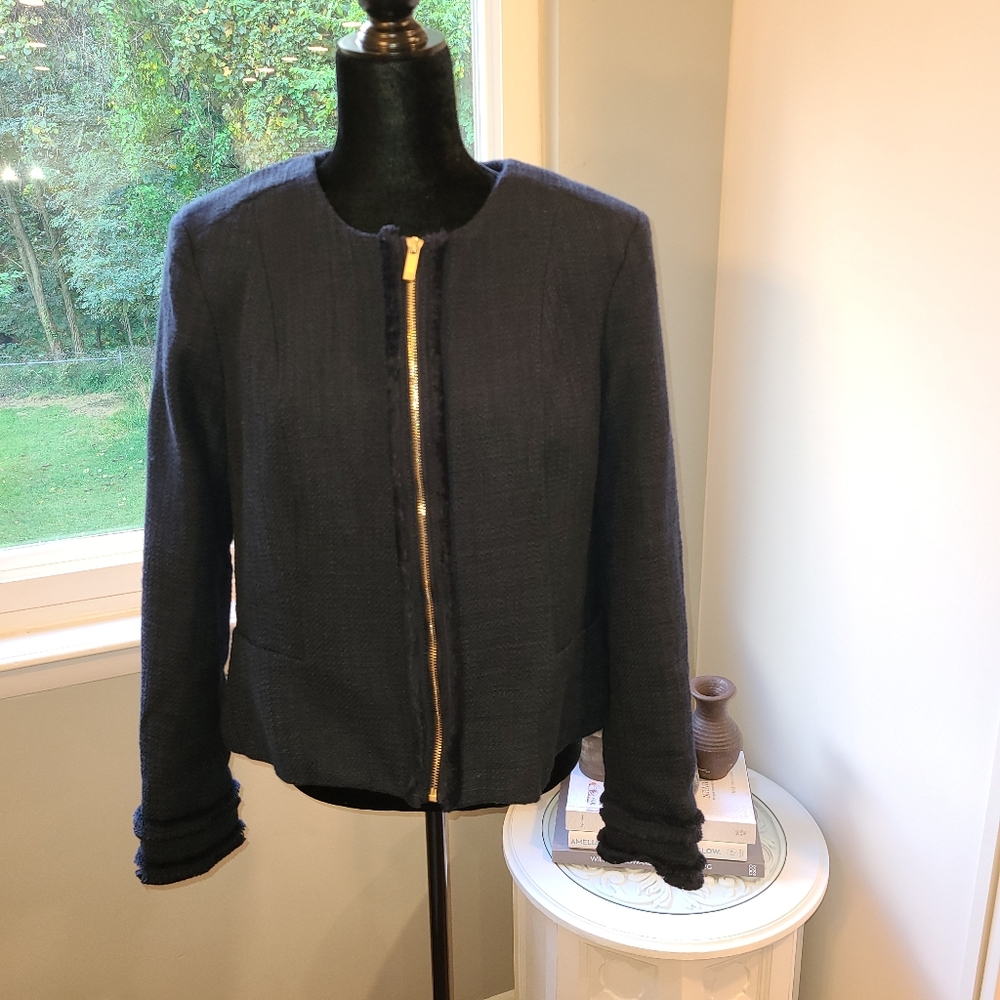 Premise navy boucle blazer gold hardware Sz 16 - Picture 2 of 7